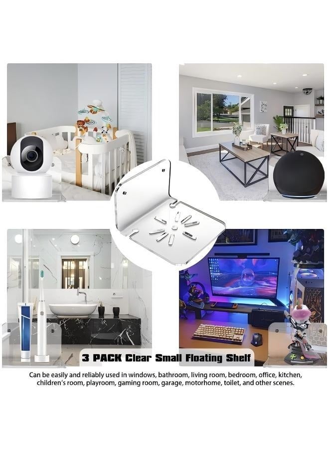 NOOA Acrylic Small Wall Shelf Set of 3 for Security Cameras Speakers Baby Monitors More 4 Universal Adhesive Shelf Easy to Install No Drill, with Cable Clips - Image 3