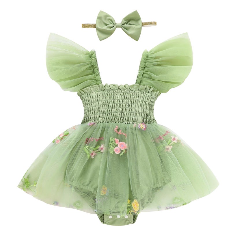 TITKKOP Baby Girl Tulle Romper|Newborn Summer Bodysuit|First Birthday Photo Shoot|Cake Smash Outfit for Infants(green,0-3M) - Image 1