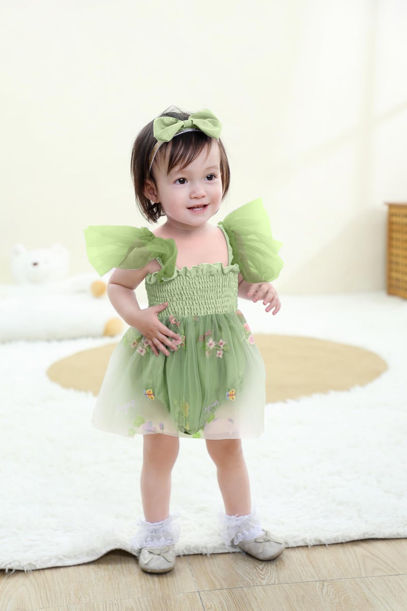 TITKKOP Baby Girl Tulle Romper|Newborn Summer Bodysuit|First Birthday Photo Shoot|Cake Smash Outfit for Infants(green,0-3M) - Image 2
