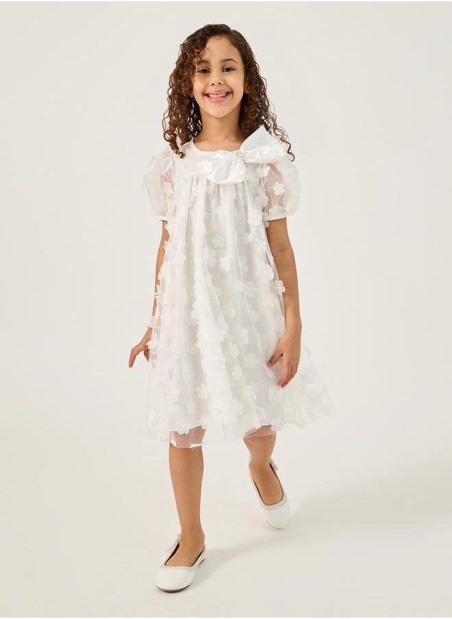 Styli Flower Applique Mesh Insert Dress  - Image 1