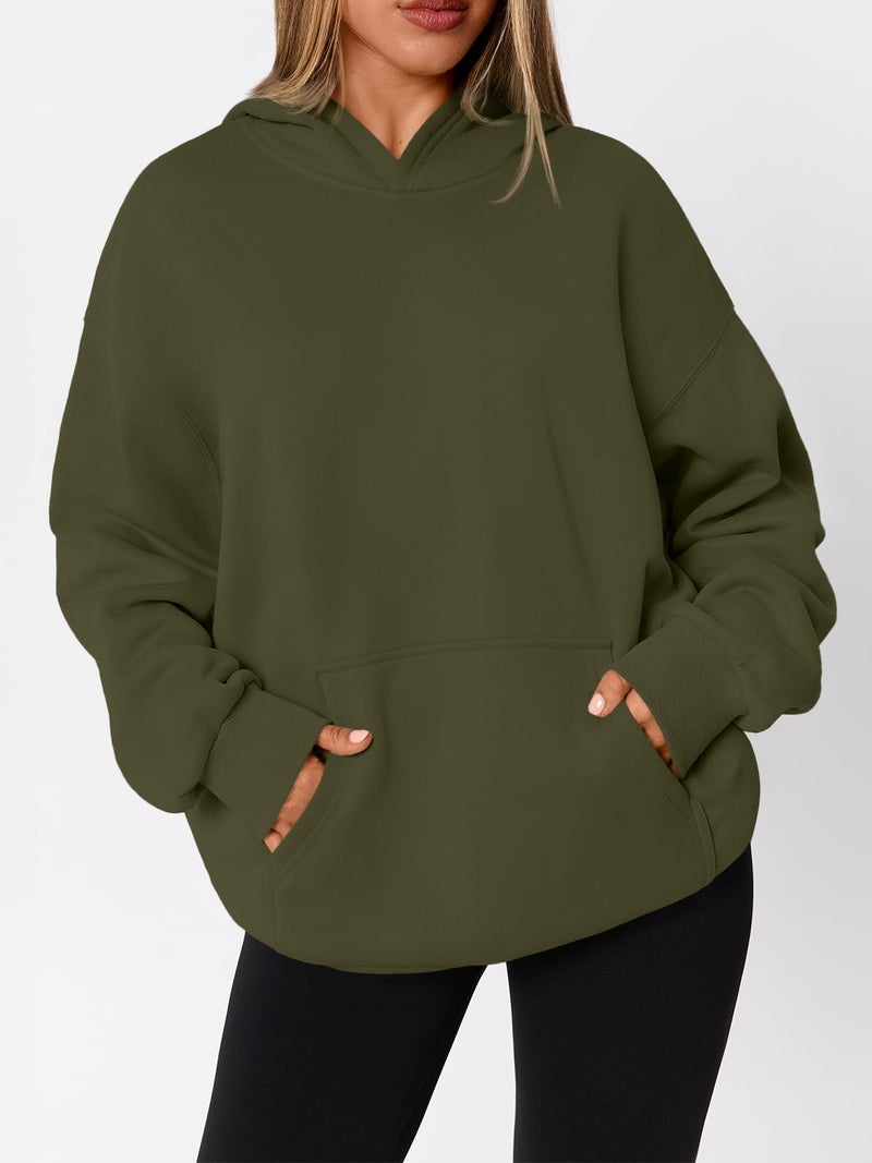 WYNNQUE Hoodies for Women Oversized Sweatshirts Fall Fashion Outfits 2026 Casual Sweaters Tops Fleece Plus Size Workout Comfy Winter Clothes ArmyGreen XL - Image 3