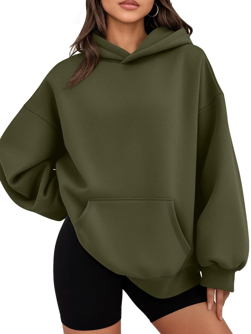 WYNNQUE Hoodies for Women Oversized Sweatshirts Fall Fashion Outfits 2026 Casual Sweaters Tops Fleece Plus Size Workout Comfy Winter Clothes ArmyGreen XL - Image 1