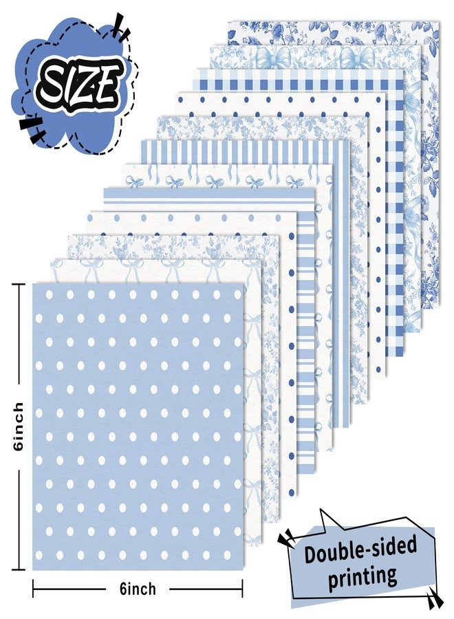 وولاين ورق Whaline ذو 24 ورقة بنقشة زهور وأقواس، أزرق مخطط ومنقط، ورق خاص لسجل القصاصات، ذو وجهين، مناسب للأعمال اليدوية، وصنع البطاقات، وتزيين ألبومات الصور، مقاس 6 × 6 بوصة - Image 2