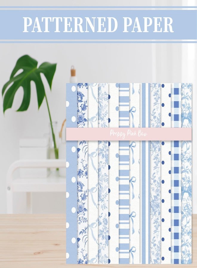 وولاين ورق Whaline ذو 24 ورقة بنقشة زهور وأقواس، أزرق مخطط ومنقط، ورق خاص لسجل القصاصات، ذو وجهين، مناسب للأعمال اليدوية، وصنع البطاقات، وتزيين ألبومات الصور، مقاس 6 × 6 بوصة - Image 4