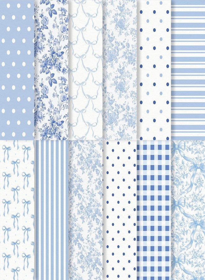 وولاين ورق Whaline ذو 24 ورقة بنقشة زهور وأقواس، أزرق مخطط ومنقط، ورق خاص لسجل القصاصات، ذو وجهين، مناسب للأعمال اليدوية، وصنع البطاقات، وتزيين ألبومات الصور، مقاس 6 × 6 بوصة - Image 1