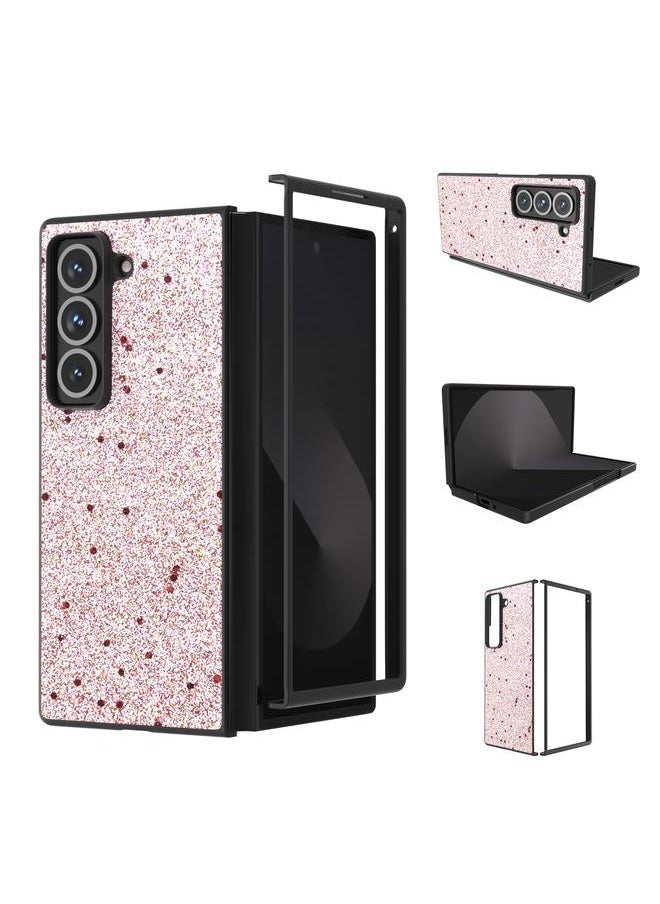 Zaboon For Samsung Galaxy Z Fold Special Black Frame Glitter Shockproof Phone Case(Gold Pink) 
