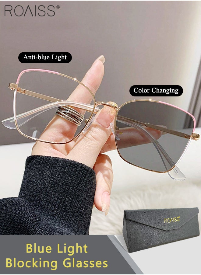 roaiss Women's Blue Light Blocking Sunglasses Anti UV and Glare Blue Light Filter Computer Glasses Cat Eye Color Changing Anti Eyestrain Headache Eyewear Gold and Pink  - Image 1