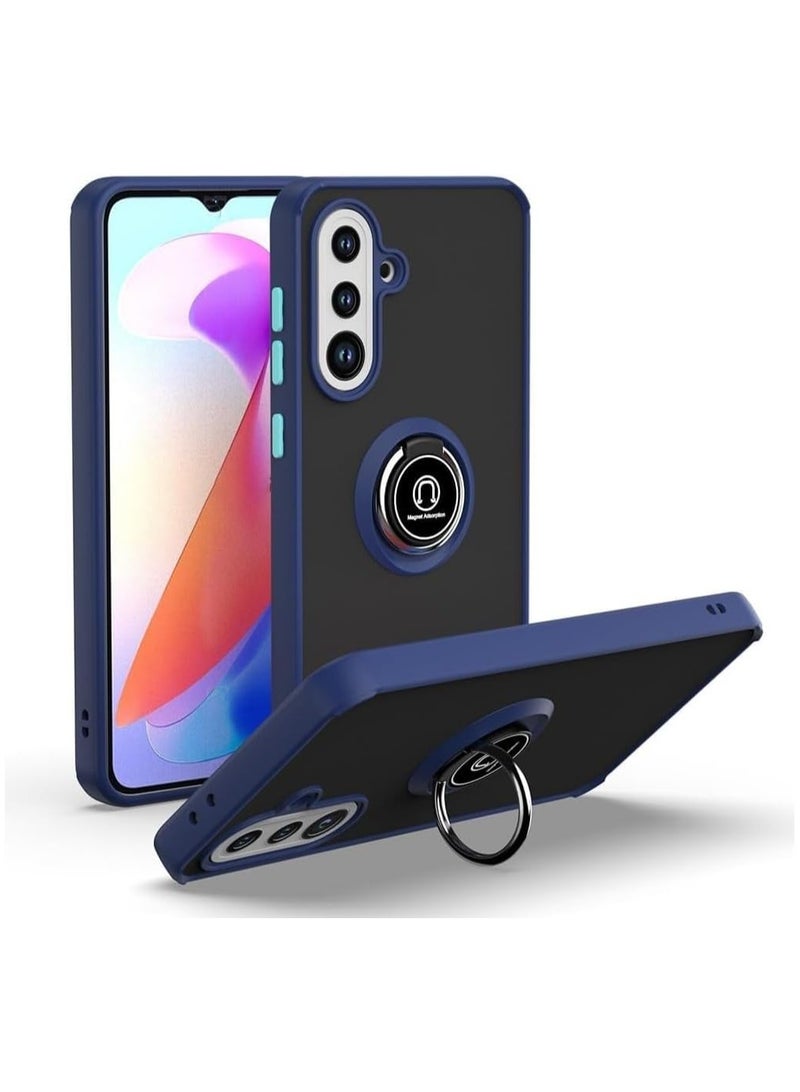 حافظة سامسونج جالاكسي A26 مرنة من السيليكون واقية مع حافة حماية للكاميرا رقيقة شفافة مضادة للصدمات غلاف غير لامع مع قاعدة دوارة 360 حلقة مغناطيسية لحامل السيارة لسامسونج جالاكسي A26 زرقاء