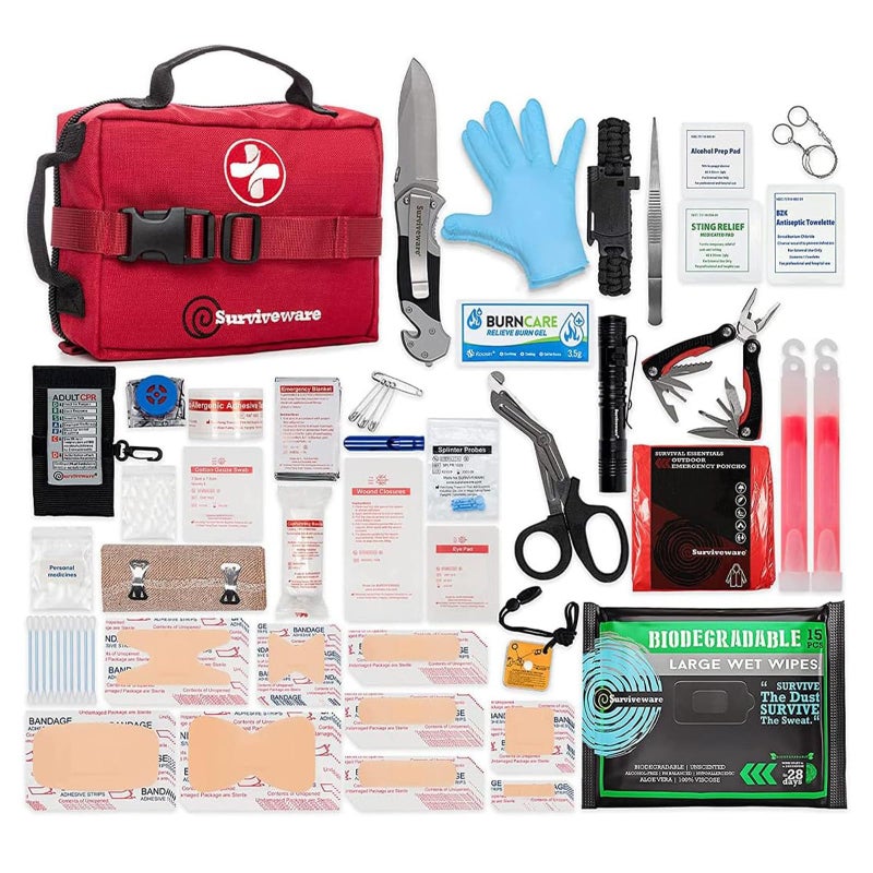 Surviveware 119 Pcs Comprehensive Premium Survival First Aid Kit - Medical Emergency Kit for Travel Camping Gear, Home Essentials & Outdoor Emergencies - HSA & FSA Eligible Survival Kit - Image 1