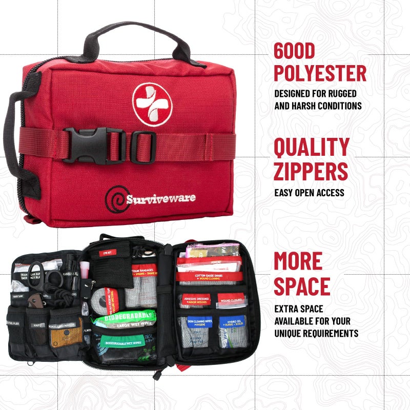 Surviveware 119 Pcs Comprehensive Premium Survival First Aid Kit - Medical Emergency Kit for Travel Camping Gear, Home Essentials & Outdoor Emergencies - HSA & FSA Eligible Survival Kit - Image 4
