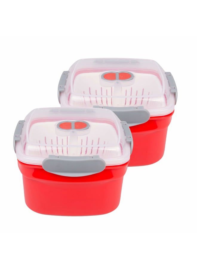 Good Cooking 2 Pack of Microwave Cookware Steamers - 3 Piece Microwave Cooker w Container, Removable Strainer and Locking Steam Vent Lid- BPA Free, Fridge and Freezer Safe | 1.3 Liters, 6x6x4 Inches - Image 1