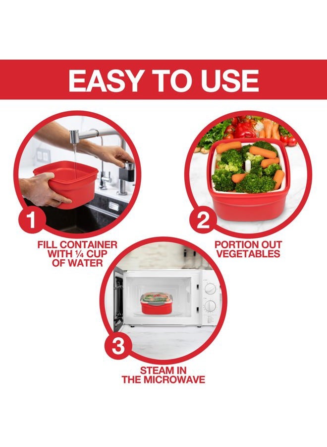 Good Cooking 2 Pack of Microwave Cookware Steamers - 3 Piece Microwave Cooker w Container, Removable Strainer and Locking Steam Vent Lid- BPA Free, Fridge and Freezer Safe | 1.3 Liters, 6x6x4 Inches - Image 4