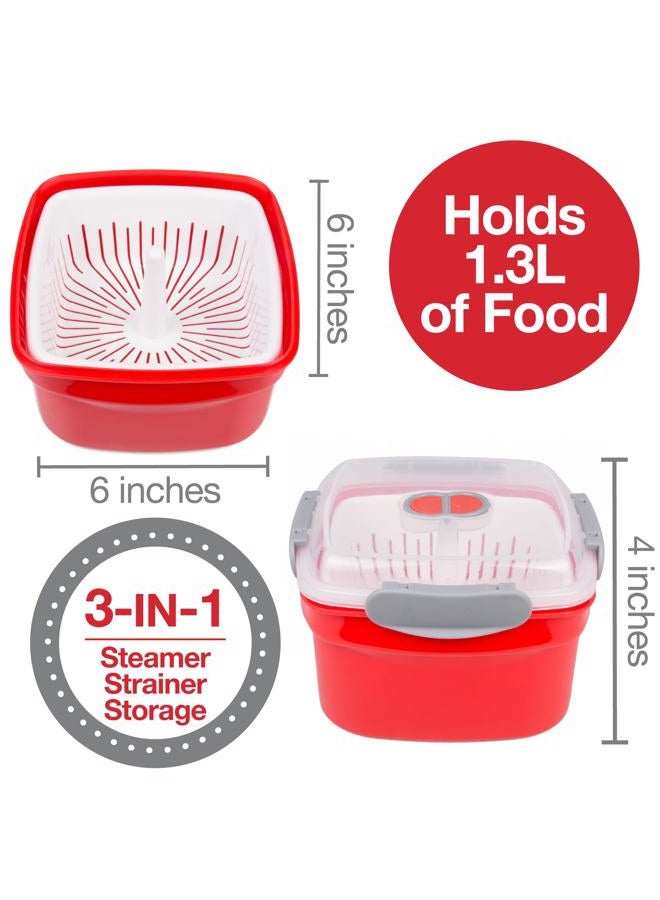 Good Cooking 2 Pack of Microwave Cookware Steamers - 3 Piece Microwave Cooker w Container, Removable Strainer and Locking Steam Vent Lid- BPA Free, Fridge and Freezer Safe | 1.3 Liters, 6x6x4 Inches - Image 2