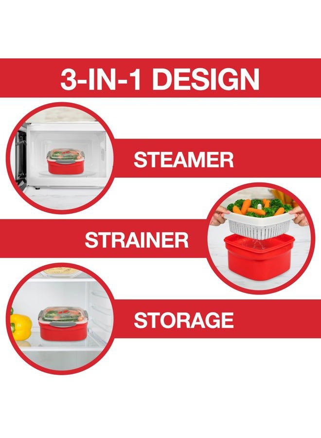 Good Cooking 2 Pack of Microwave Cookware Steamers - 3 Piece Microwave Cooker w Container, Removable Strainer and Locking Steam Vent Lid- BPA Free, Fridge and Freezer Safe | 1.3 Liters, 6x6x4 Inches - Image 5