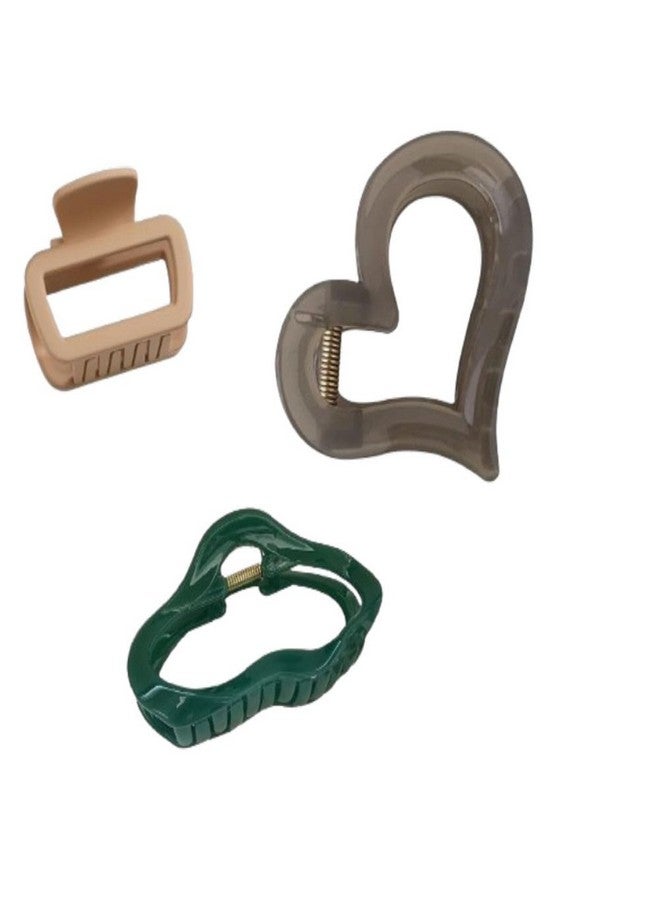 QUILBOOL Hair Claw Clips Set for Women & Girls - Set of 3 Heart, Cloud & Rectangular | Non-Slip Grip | Matte, Shiny & Transparent (As per Stock Availability) | Durable Styling (MULTICOLOR) - Image 1