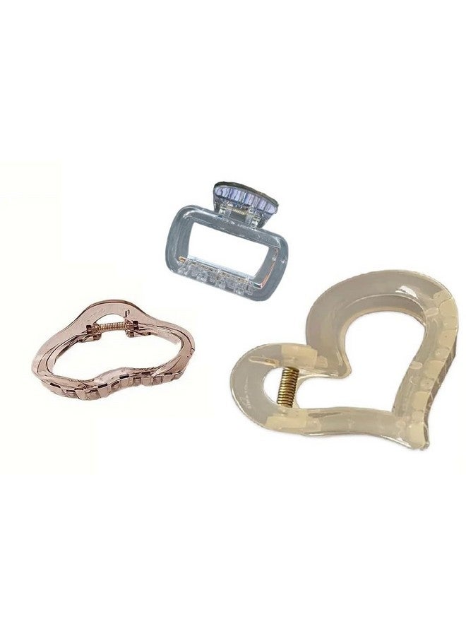 QUILBOOL Hair Claw Clips Set for Women & Girls - Set of 3 Heart, Cloud & Rectangular | Non-Slip Grip | Matte, Shiny & Transparent (As per Stock Availability) | Durable Styling (MULTICOLOR) - Image 2