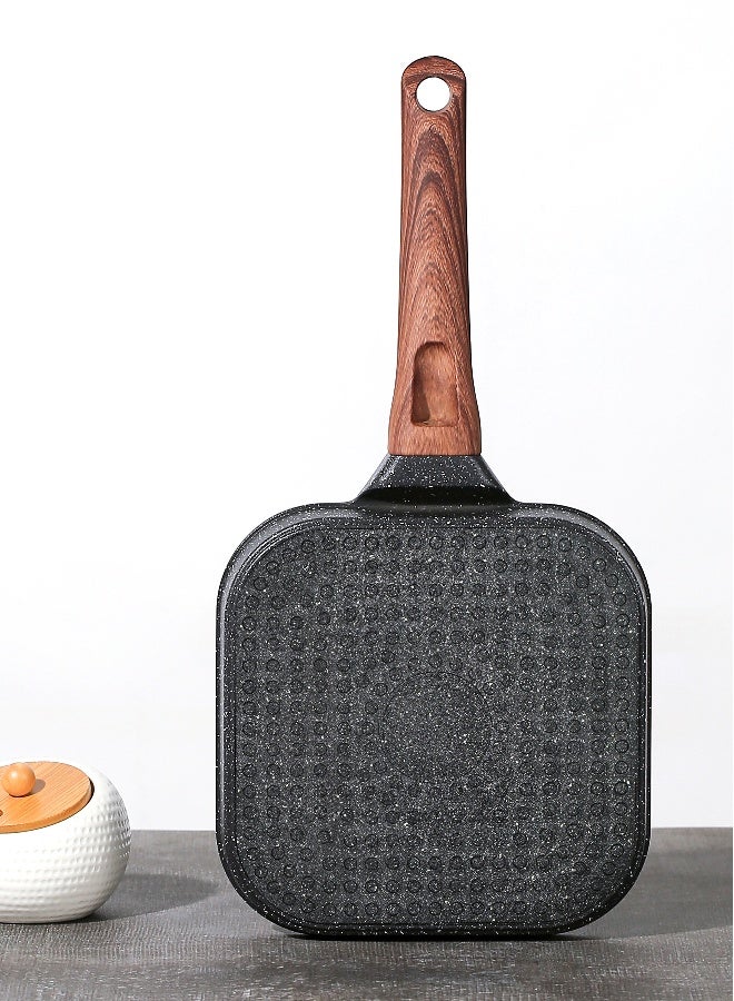 ESLITE LIFE مقلاة جريل 18 سم (7 بوصة) | ألمنيوم | قاعدة تحريض | طلاء غير لاصق | مقاومة للخدوش ودائمة | مقبض خشبي بتصميم ناعم، أسود - Image 4