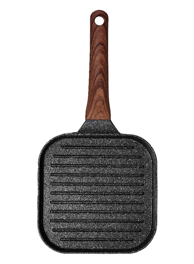 ESLITE LIFE مقلاة جريل 18 سم (7 بوصة) | ألمنيوم | قاعدة تحريض | طلاء غير لاصق | مقاومة للخدوش ودائمة | مقبض خشبي بتصميم ناعم، أسود - Image 3