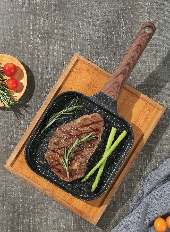 ESLITE LIFE مقلاة جريل 18 سم (7 بوصة) | ألمنيوم | قاعدة تحريض | طلاء غير لاصق | مقاومة للخدوش ودائمة | مقبض خشبي بتصميم ناعم، أسود - Image 5