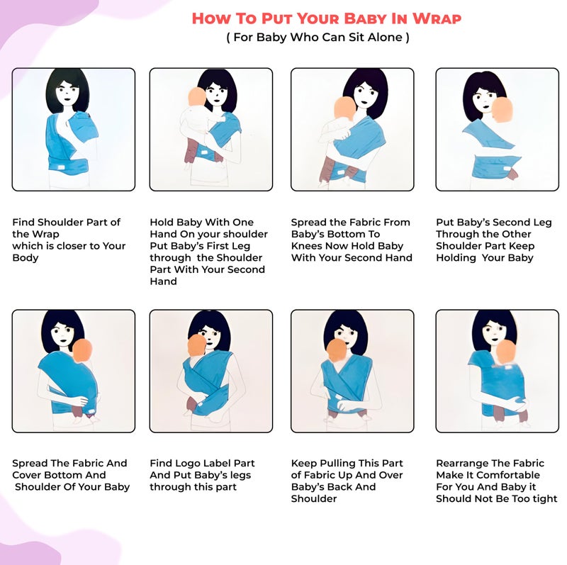 Bembika Adjustable Hands-Free Baby Sling Carrier Baby Wrapping Cloth for New Born with Comfortable Carrying Positions Lightweight & Travel Friendly Foldable Baby Wraping Cloth-(Pink) - Image 3