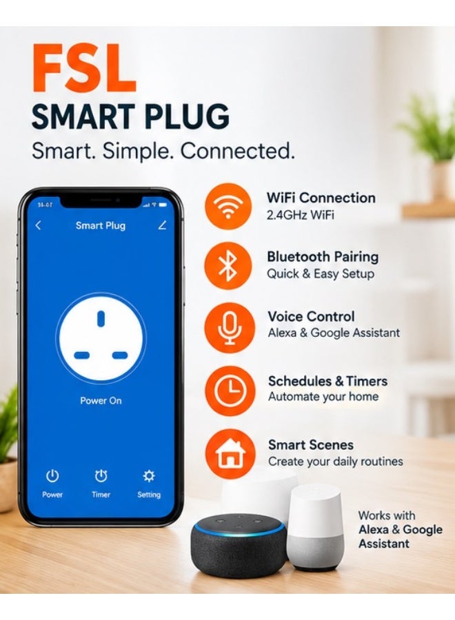 إف اس إل WiFi Smart Plug, FSL 16A Energy Monitoring WLAN Smart Plug Socket Work with Alexa,Echo, Mini Smart Outlet Remote and Voice Control No Hub Required . Write in Arabic For Noon Title - Image 3