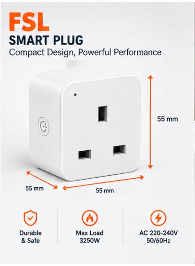 إف اس إل WiFi Smart Plug, FSL 16A Energy Monitoring WLAN Smart Plug Socket Work with Alexa,Echo, Mini Smart Outlet Remote and Voice Control No Hub Required . Write in Arabic For Noon Title - Image 5