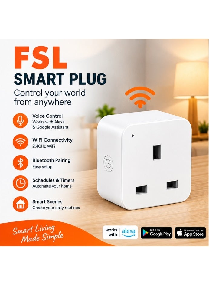 إف اس إل WiFi Smart Plug, FSL 16A Energy Monitoring WLAN Smart Plug Socket Work with Alexa,Echo, Mini Smart Outlet Remote and Voice Control No Hub Required . Write in Arabic For Noon Title - Image 2