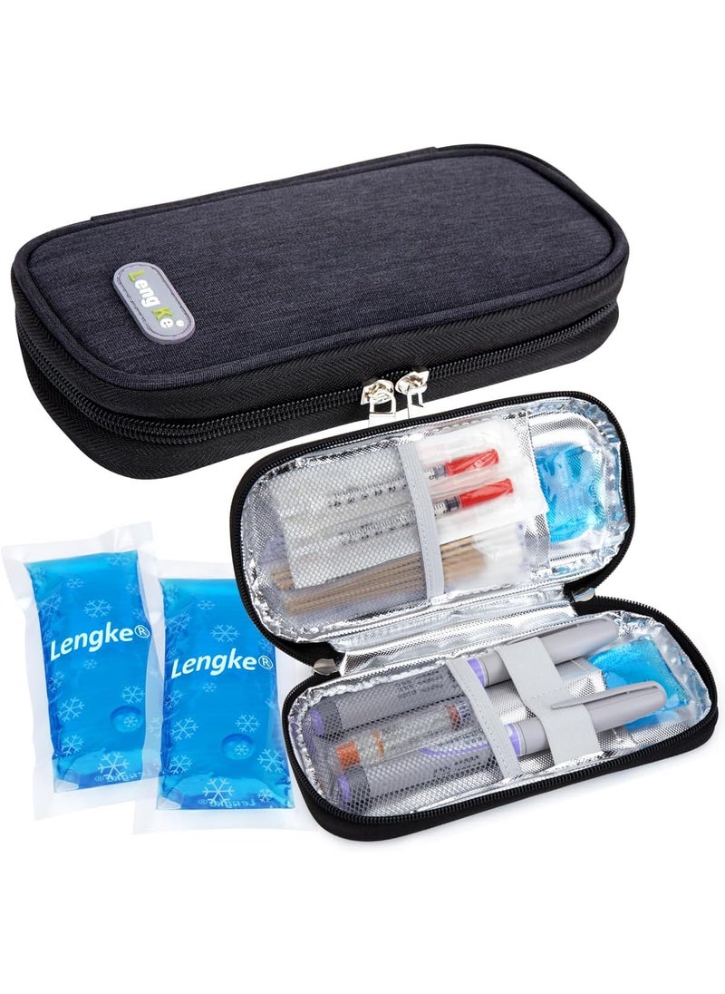 YOUSHARES YOUSHARES Insulin Cooler Travel Case - Diabetic Case Insulated Organizer Portable Cooling Bag for Insulin Pen and Medication Diabetic Care Supplies with 2 TSA Approved Ice Pack (Black) 