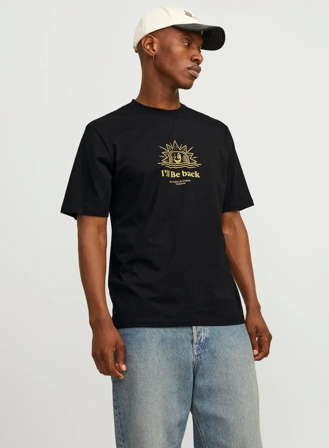 جاك اند جونز Jack & Jones Printed Crew Neck Combed Jersey T-Shirt