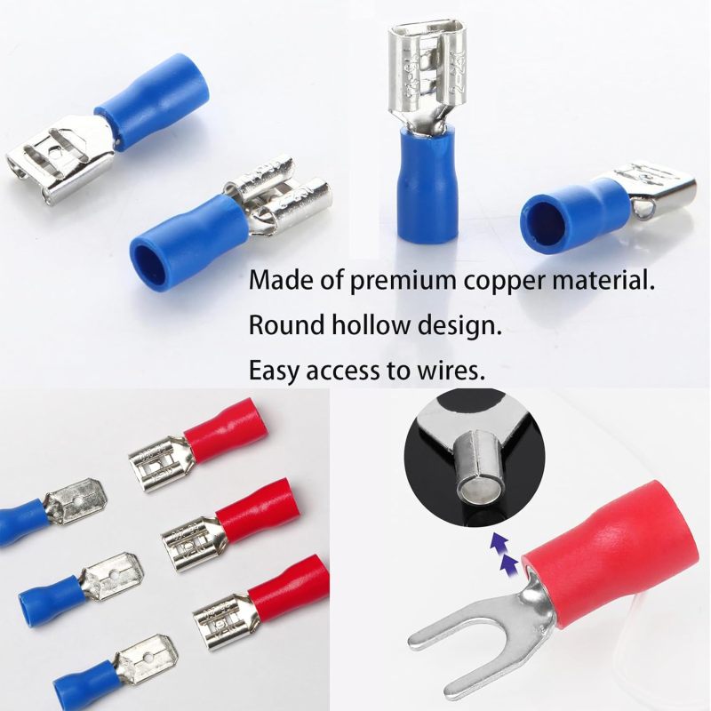 Crimp Terminals 280 Pcs 15 Types AWG 22-10 Flame-Retardant PVC Insulation - Tinned Copper Antioxidant Ring Spade Male Female Connectors for Domestic Automotive Electrical Repairs - Image 5