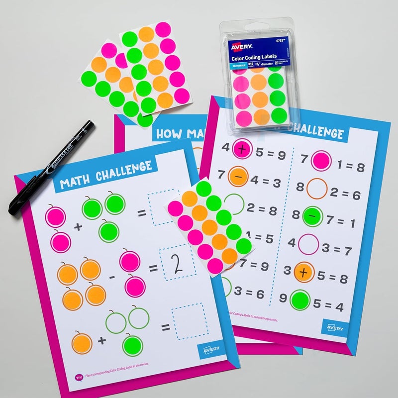 AVERY Color-Coding Removable Labels, 3/4 Inch Round Stickers, Assorted Neon Colors, Non-Printable, 315 Labels Per Pack, 36 Packs, 11,340 Dot Stickers Total (6733) - Image 3