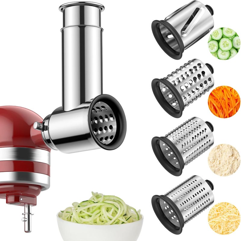 HOZODO Stainless Steel Slicer Shredder Attachment for KitchenAid Stand Mixer, Includes Cheese Grater,Grinding Powder,Vegetable Slicer Shredder for KitchenAid cheese grater attachments with 4 Blades by - Image 1