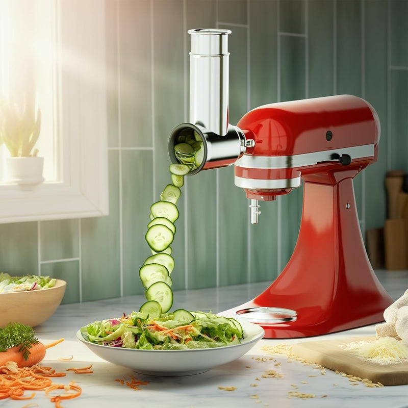 HOZODO Stainless Steel Slicer Shredder Attachment for KitchenAid Stand Mixer, Includes Cheese Grater,Grinding Powder,Vegetable Slicer Shredder for KitchenAid cheese grater attachments with 4 Blades by - Image 2