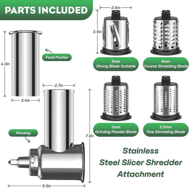 HOZODO Stainless Steel Slicer Shredder Attachment for KitchenAid Stand Mixer, Includes Cheese Grater,Grinding Powder,Vegetable Slicer Shredder for KitchenAid cheese grater attachments with 4 Blades by - Image 5
