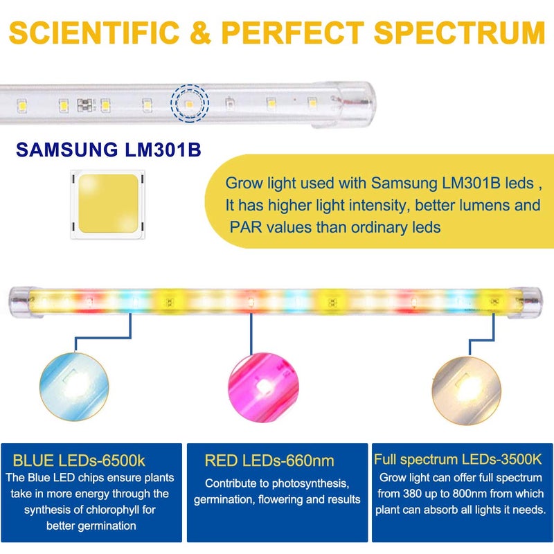 FREGENBO LED Grow Lights Strips for Indoor Plants with Auto ON & Off Timer, T5 Sunlike Full Spectrum Grow Lights Bar Growing Lamps for Greenhouse Shelves Hydroponics Succulent, 4 Dimmable Levels - Image 3
