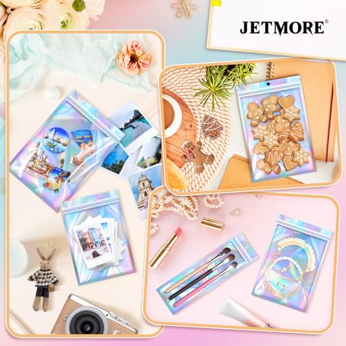 JETMORE Mylar Bags, 50 PCS Resealable Bags-4x6in, Holographic Bags for Travel Accessories, Stationery, Little Bag for Nails, Sealable Bag with Window, Display Holes, Dispensary Packaging on Demand - Image 3