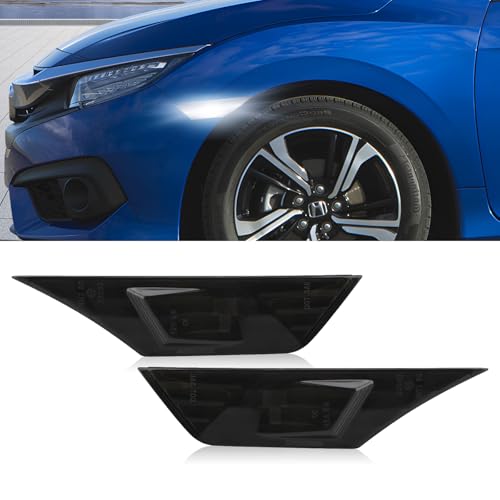 Bestview 2PCS Side Marker Lights for 20162021 Honda Civic 10th Gen Coupe Hatchback Smoked Lens Front Bumper Fender Lights 6000K White LED Sidemarker Lamps With 4Pcs T10 Light Bulbs OEMH02551127N - Image 1