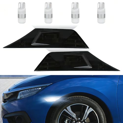 Bestview 2PCS Side Marker Lights for 20162021 Honda Civic 10th Gen Coupe Hatchback Smoked Lens Front Bumper Fender Lights 6000K White LED Sidemarker Lamps With 4Pcs T10 Light Bulbs OEMH02551127N - Image 3