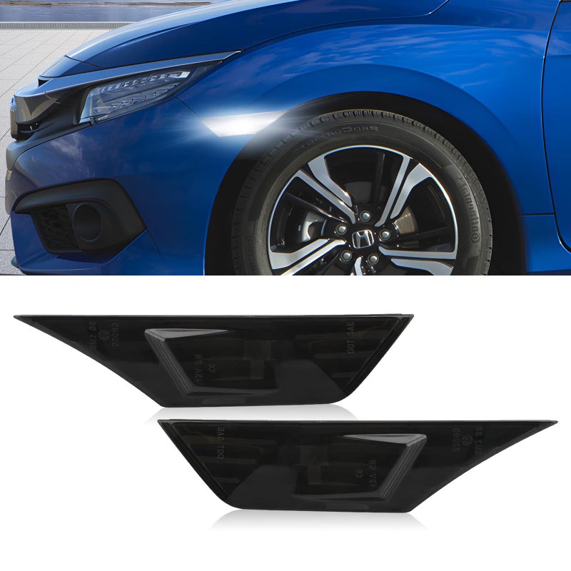 Bestview 2PCS Side Marker Lights for 20162021 Honda Civic 10th Gen Coupe Hatchback Smoked Lens Front Bumper Fender Lights 6000K White LED Sidemarker Lamps With 4Pcs T10 Light Bulbs OEMH02551127N - Image 2