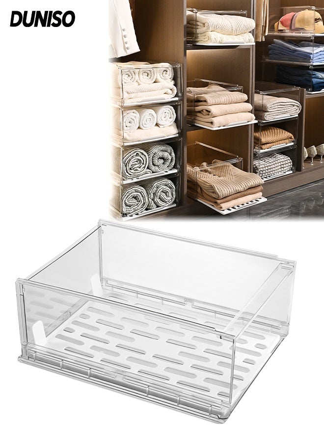 DUNISO Clear Plastic Foldable Organizer Drawer Bin ,Large Capacity Multi-Functional Storage Containers ,Stackable Storage Baskets for Wardrobe, Bedroom & Cupboard - Image 1