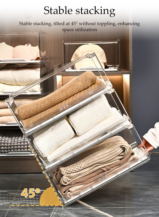 DUNISO Clear Plastic Foldable Organizer Drawer Bin ,Large Capacity Multi-Functional Storage Containers ,Stackable Storage Baskets for Wardrobe, Bedroom & Cupboard - Image 4