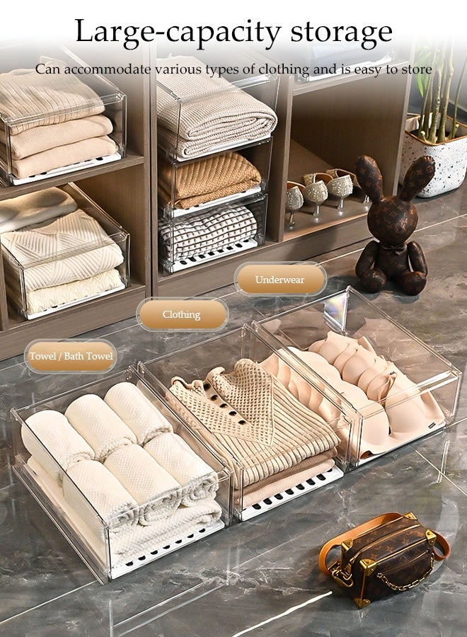 DUNISO Clear Plastic Foldable Organizer Drawer Bin ,Large Capacity Multi-Functional Storage Containers ,Stackable Storage Baskets for Wardrobe, Bedroom & Cupboard - Image 5