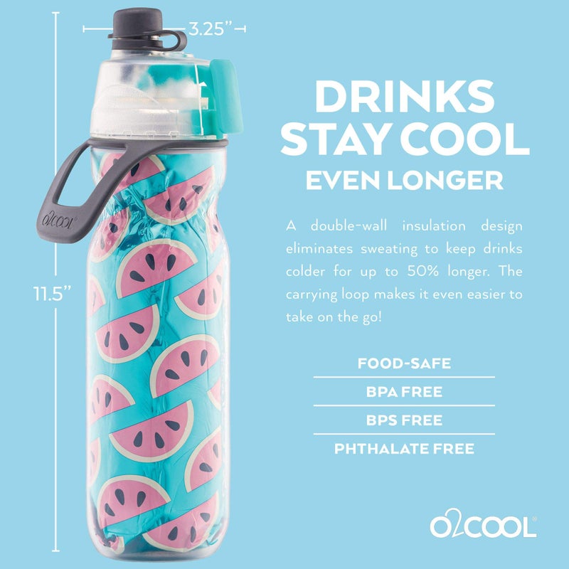 O2COOL Mist 'N Sip Misting Water Bottle 2-in-1 Mist And Sip Function With No Leak Pull Top Spout Reusable Sports Water Bottle - 20 oz (Watermelon) - Image 5