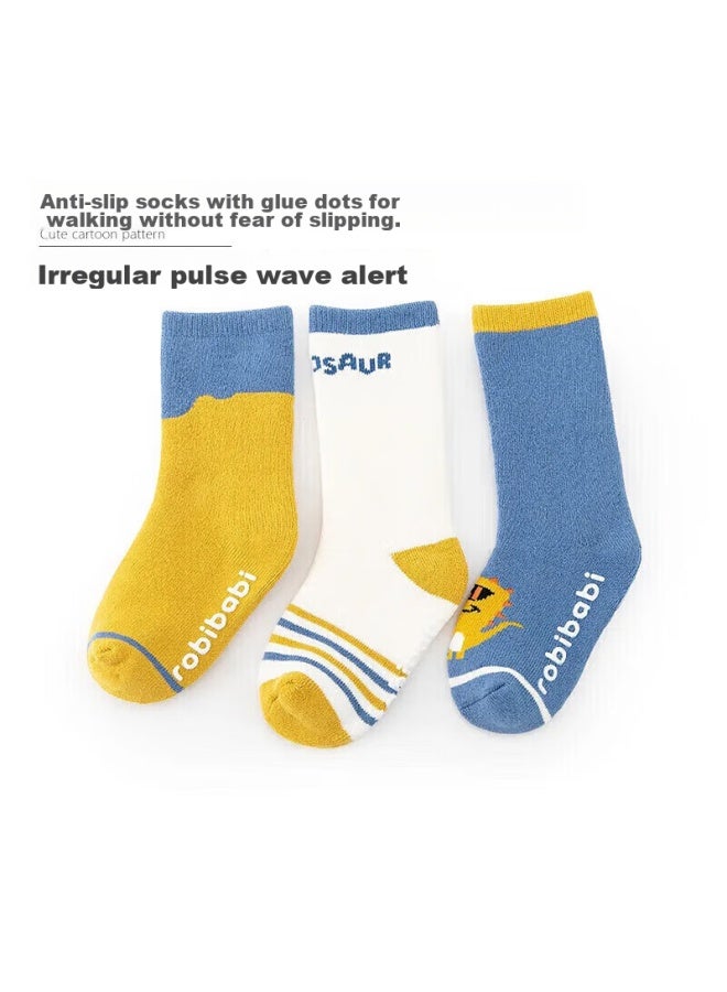 9i9 Baby Socks, Non-slip Mid-calf Socks For Infants, Newborn Cotton Socks, Terry Thickened, 3 Pairs, A367 Dinosaur - Image 4