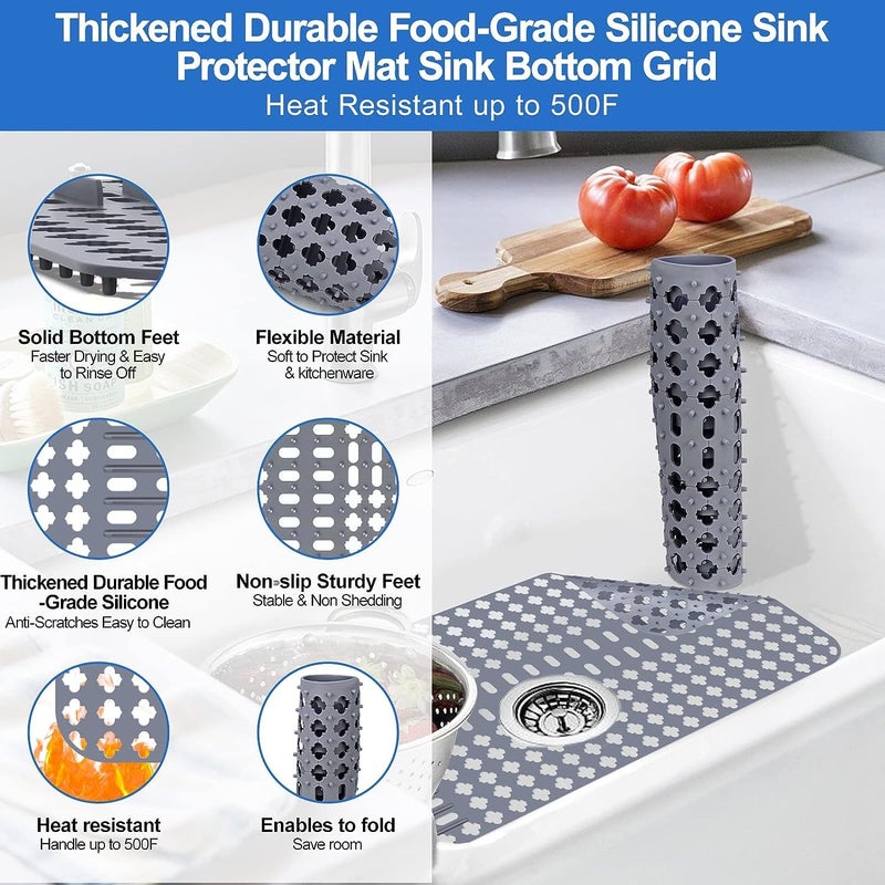 Arlba Upgraded Silicone Sink Mat 28""X14"" Sink Protectors For Kitchen Sink With Rear Drain/Center Drain Sink Rack For Bottom Of Sink  Kitchen Sink Mats For Bottom Of Stainless Steel/Porcelain Sink - Image 4