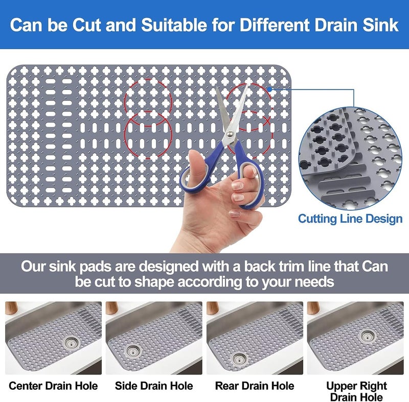 Arlba Upgraded Silicone Sink Mat 28""X14"" Sink Protectors For Kitchen Sink With Rear Drain/Center Drain Sink Rack For Bottom Of Sink  Kitchen Sink Mats For Bottom Of Stainless Steel/Porcelain Sink - Image 3