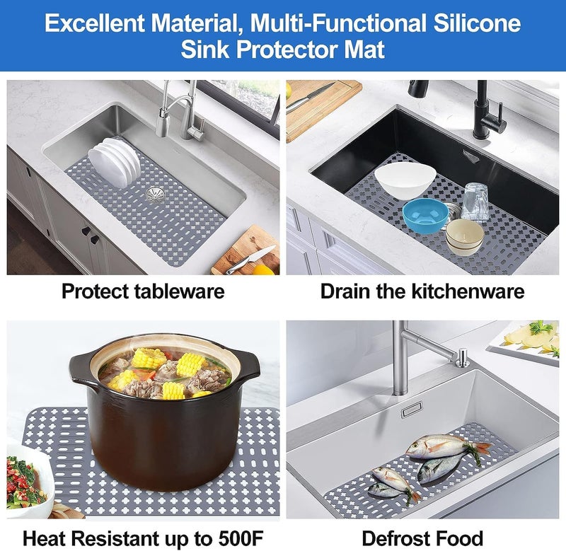 Arlba Upgraded Silicone Sink Mat 28""X14"" Sink Protectors For Kitchen Sink With Rear Drain/Center Drain Sink Rack For Bottom Of Sink  Kitchen Sink Mats For Bottom Of Stainless Steel/Porcelain Sink - Image 5