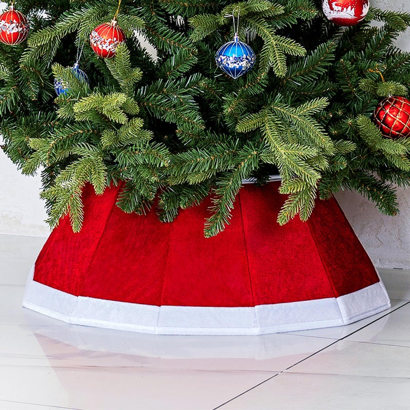 Blissun Fabric Christmas Tree Collar Skirt Willow Tree Decorations Red White