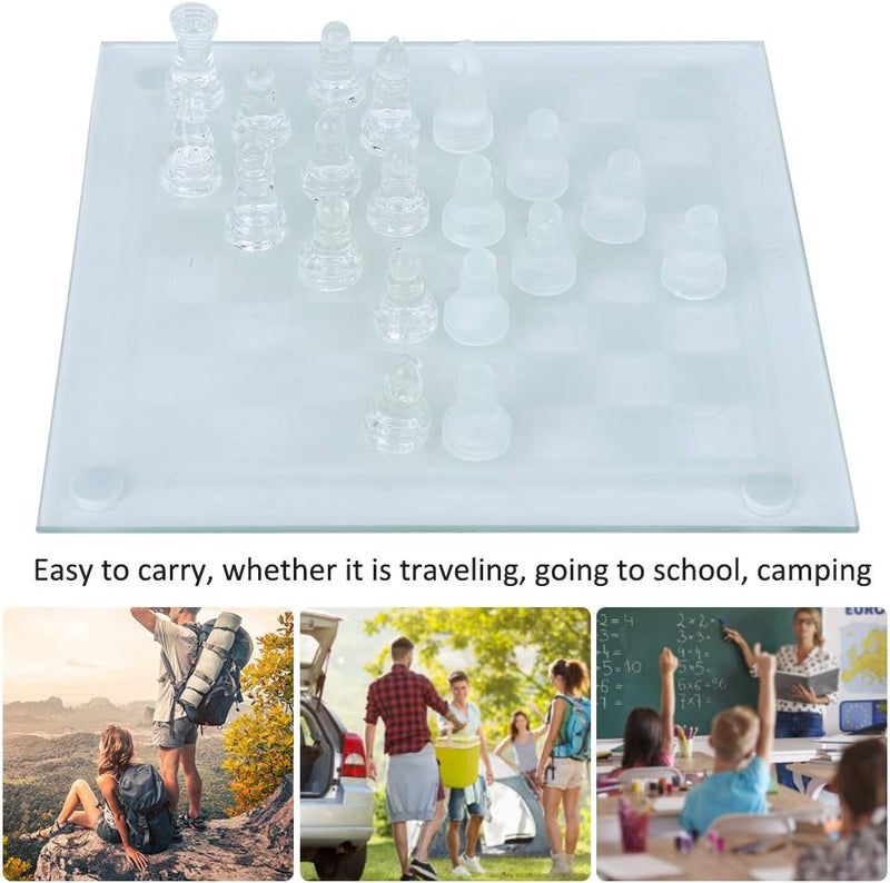 woobles Chess Set, 25x25cm Dull Polish Glass Crystal International Chess 1 Checkerboard and 32 Chessman - Image 3