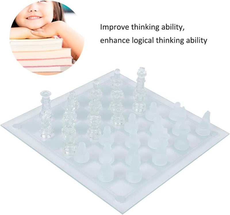 woobles Chess Set, 25x25cm Dull Polish Glass Crystal International Chess 1 Checkerboard and 32 Chessman - Image 4